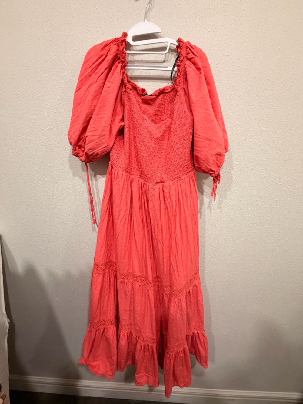 Women’s Maxi Dress with Puff Sleeves - Coral Pink